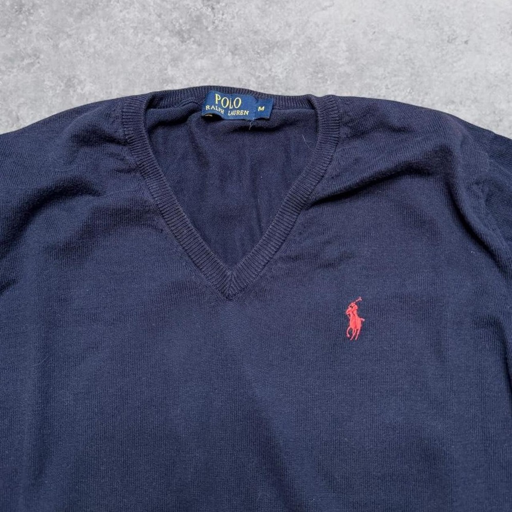 Polo Ralph Lauren Vintage Womens V-Neck Navy Blue Pony Logo Knit Sweater M